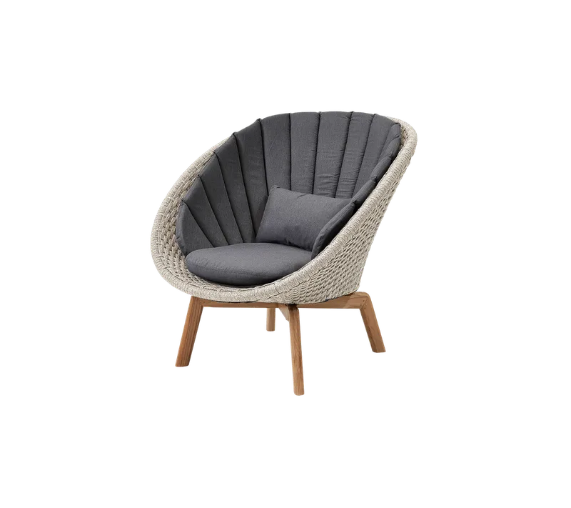 Peacock lounge chair by Cane-line in Sand, medium flat Soft Rope w/teak, Grey, Natté w/QuickDry & Airflow – product photo 2 of 2
