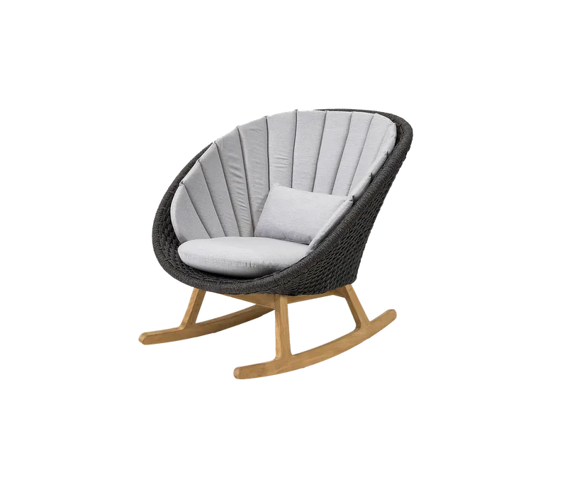 Peacock rocking chair van Cane-line in Dark grey, medium flat Soft Rope w/teak, Light grey, Natté w/QuickDry & Airflow – productfoto