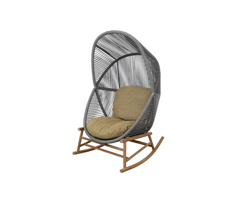 Hive rocking chair by Cane-line in Dusty green, small round core Weave, Teak, Turmeric yellow, Rise w/QuickDry & Airflow – product photo