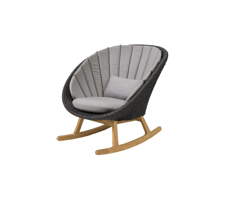 Peacock rocking chair by Cane-line in Dark grey, medium flat Soft Rope w/teak, Taupe, Natté w/QuickDry & Airflow – product photo