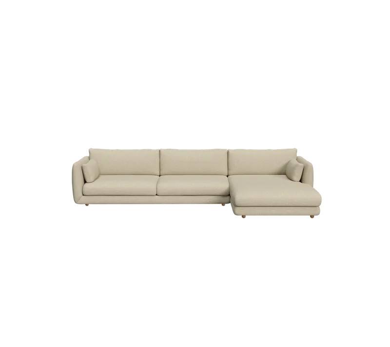 Bloom 3-seater sofa with chaise longue, left and teak legs van Cane-line in Light brown, Lola – productfoto