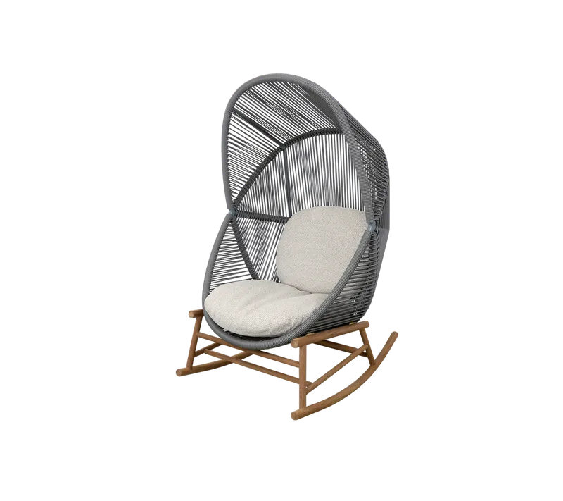Hive rocking chair von Cane-line in Dusty green, small round core Weave, Teak, Desert sand, Rise w/QuickDry & Airflow – Produktfoto