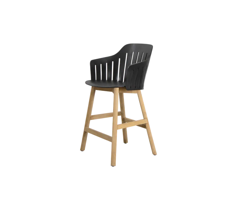 Choice counter chair van Cane-line in Black, polypropylene, up to 98% recycled, Teak – productfoto