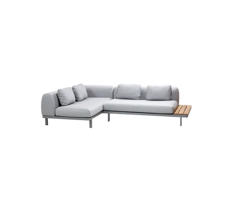 Space compact 2-module corner sofa with side table by Cane-line in Light grey, AirTouch w/QuickDry & Airflow – product photo
