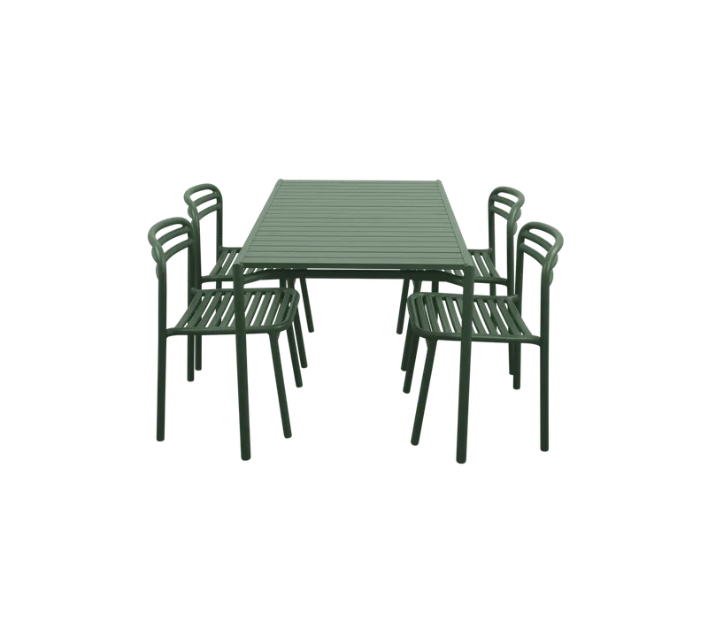 Bliss dining table rect. incl. 4 Bliss chairs von Cane-line in Dark green, aluminium – Produktfoto