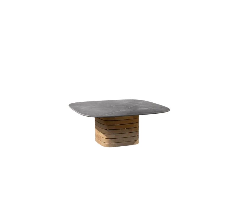 Mellow coffee table, medium 90 x 90 cm - teak von Cane-line in Teak, Taupe, Ceramic w/rounded corners – Produktfoto