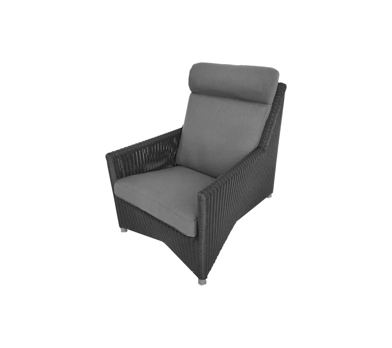 Diamond highback chair by Cane-line in Graphite, small round Weave incl. grey Natté w/QuickDry & Airflow – product photo