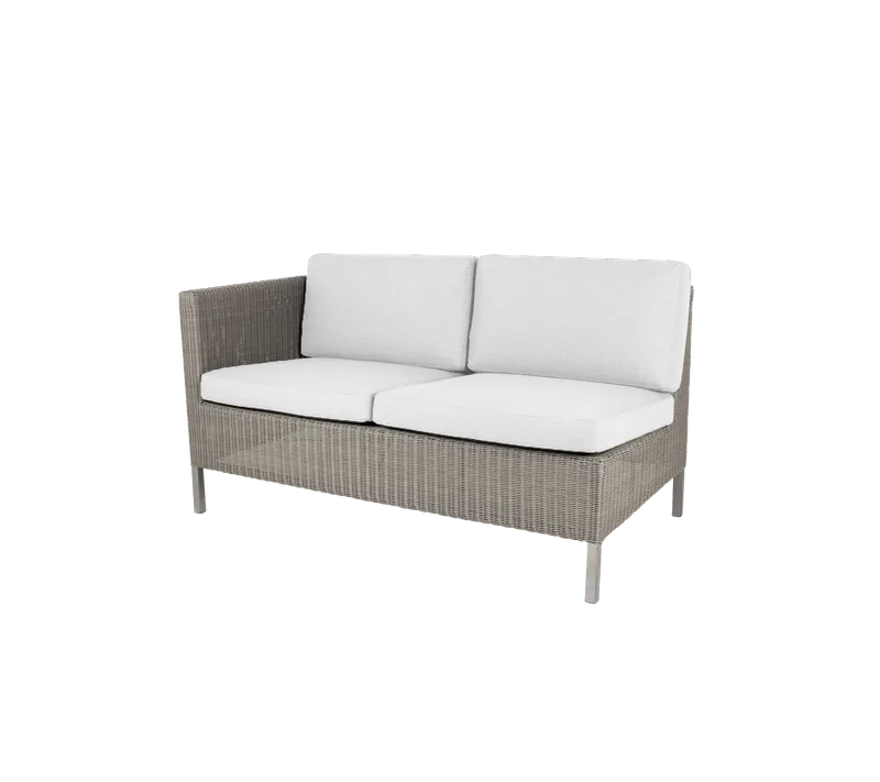 Connect dining lounge 2-seater sofa, right module van Cane-line in Taupe, large round Weave, White, Natté w/QuickDry & Airflow – productfoto
