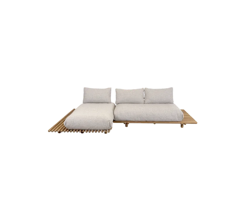 Sticks platform, sofa w/chaise lounge by Cane-line in Teak incl. desert sand Rise w/QuickDry & Airflow – product photo