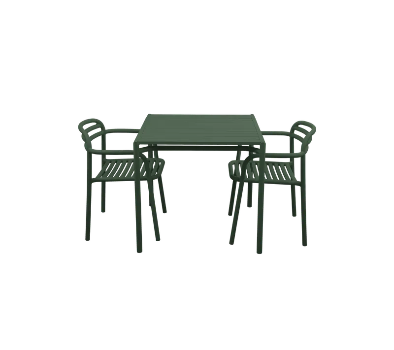 Bliss dining table incl. 2 Bliss armchairs by Cane-line in Dark green, aluminium – product photo