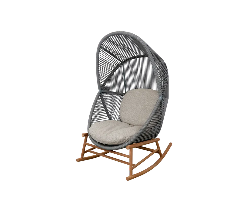 Hive rocking chair by Cane-line in Dusty green, small round core Weave, Teak, Light brown, Rise w/QuickDry & Airflow – product photo