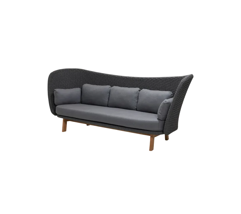 Peacock Wing 3-seater sofa de Cane-line en Dark grey, medium flat Soft Rope w/teak incl. grey Natté w/QuickDry & Airflow – photo du produit
