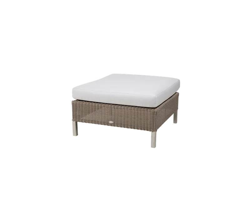 Connect footstool by Cane-line in Taupe, large round Weave, White, Natté w/QuickDry & Airflow – product photo
