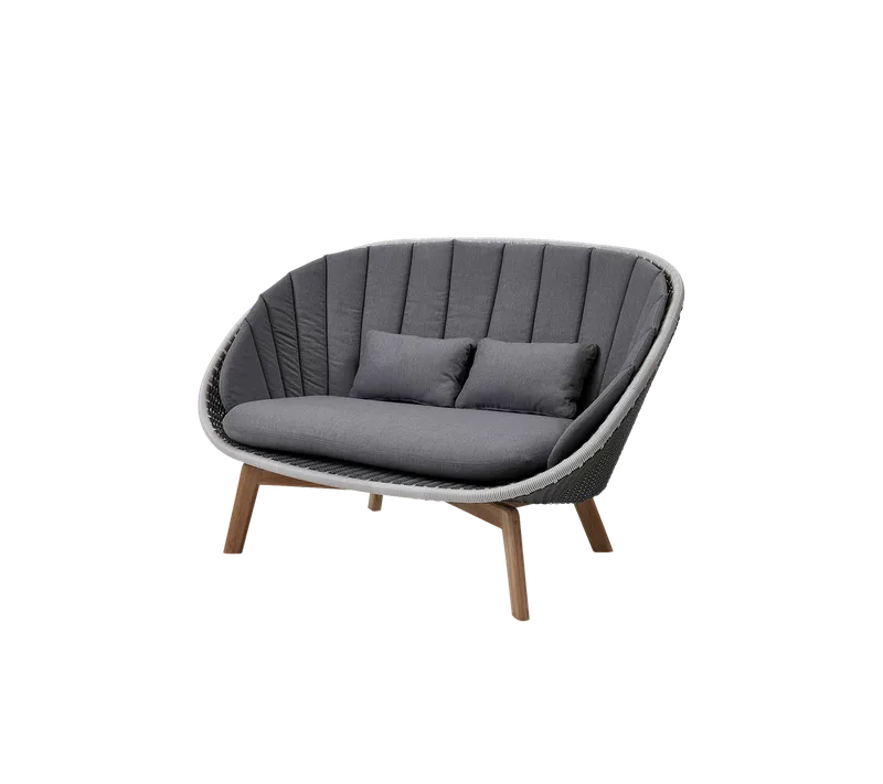 Peacock 2-seater sofa by Cane-line in Grey/light grey, small flat peel Weave w/teak, Grey, Natté w/QuickDry & Airflow – product photo