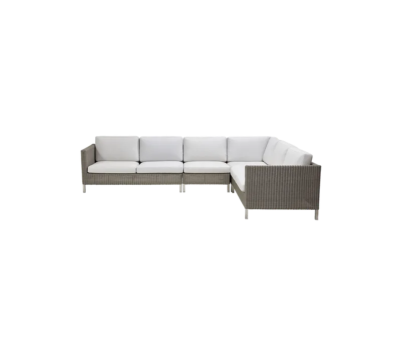 Connect modular corner sofa de Cane-line en Taupe, large round Weave incl. white Natté w/QuickDry & Airflow – photo du produit
