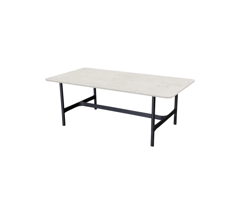Twist coffee table, rectangular by Cane-line in Lava grey, aluminium, Travertine look, Ceramic w/rounded corners – product photo