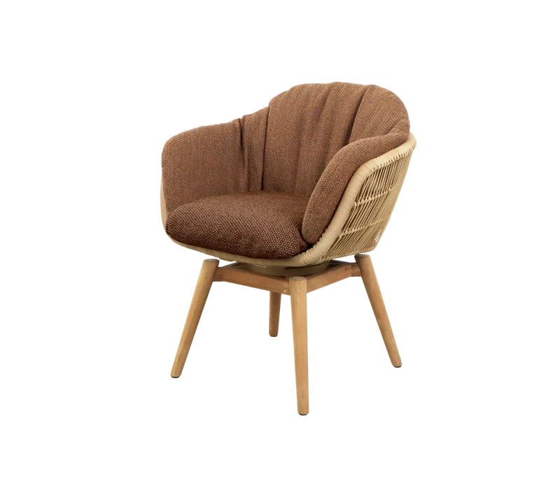 Stay chair w/teak swivel by Cane-line in Natural, small round core Weave w/teak, Umber brown, Rise w/QuickDry & Airflow – product photo
