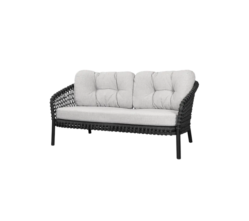 Ocean large 2-seater sofa von Cane-line in Dark grey, round open Soft Rope, Light brown, Wove w/QuickDry & Airflow – Produktfoto