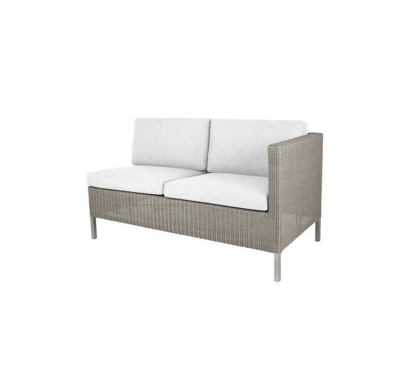 Connect dining lounge 2-seater sofa, left module by Cane-line in Taupe, large round Weave, White, Natté w/QuickDry & Airflow – product photo