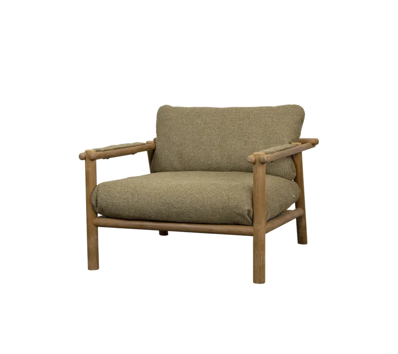Sticks lounge chair van Cane-line in Teak, Turmeric yellow, Rise w/QuickDry & Airflow – productfoto