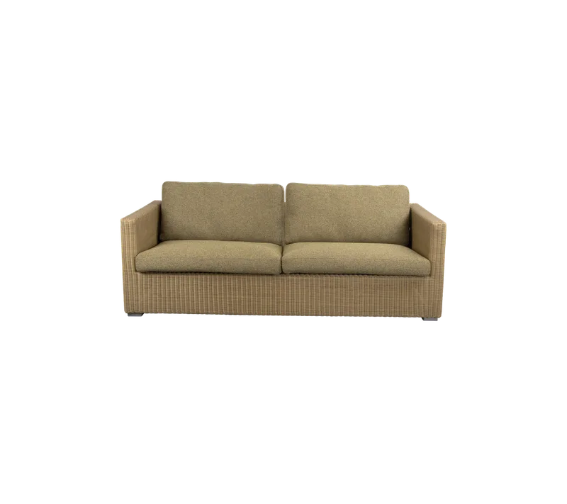 Chester 3-seater sofa de Cane-line en Natural, large round Weave, Turmeric yellow, Rise w/QuickDry & Airflow – photo du produit