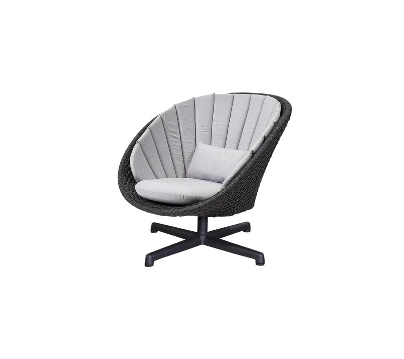 Peacock lounge chair w/swivel aluminium base by Cane-line in Dark grey, medium flat Soft Rope w/black aluminium, Light grey, Natté w/QuickDry & Airflow – product photo