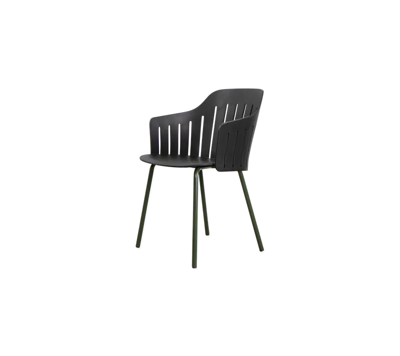 Choice chair with 4 legs by Cane-line in Black, polypropylene, up to 98% recycled, Dark green, steel, indoor – product photo