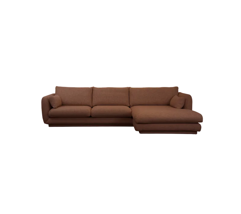 Bloom 2-seater sofa with chaise longue, left and plinth by Cane-line in Desert red, Emmi – product photo