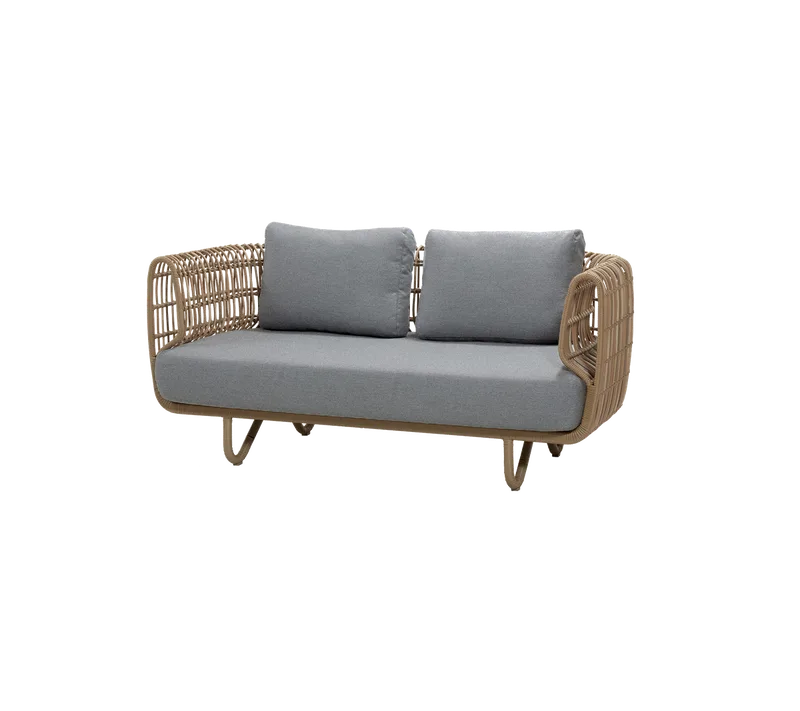 Nest 2-seater sofa by Cane-line in Natural, medium round sticks Weave incl. light grey AirTouch w/QuickDry & Airflow – product photo