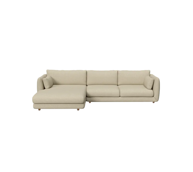 Bloom 2-seater sofa with chaise longue, right and teak legs von Cane-line in Light brown, Lola – Produktfoto