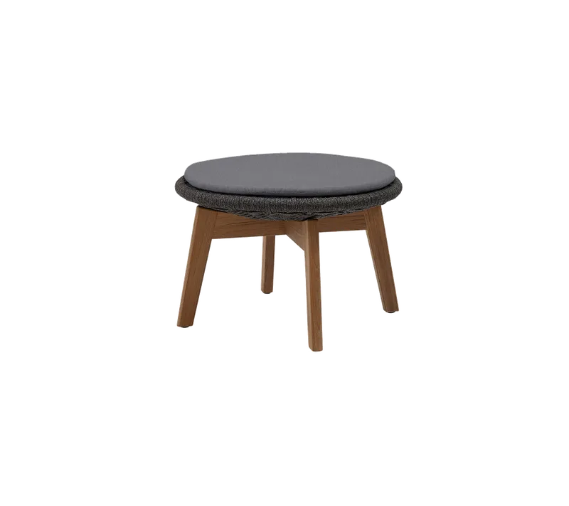 Peacock side table/footstool by Cane-line in Dark grey, medium flat Soft Rope w/teak, Grey, Natté w/QuickDry & Airflow – product photo