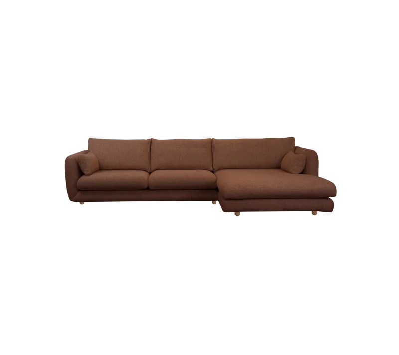 Bloom 2-seater sofa with chaise longue, left and teak legs von Cane-line in Desert red, Emmi – Produktfoto