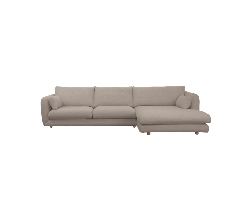 Bloom 2-seater sofa with chaise longue, left and teak legs by Cane-line in Light brown, Prosecco – product photo