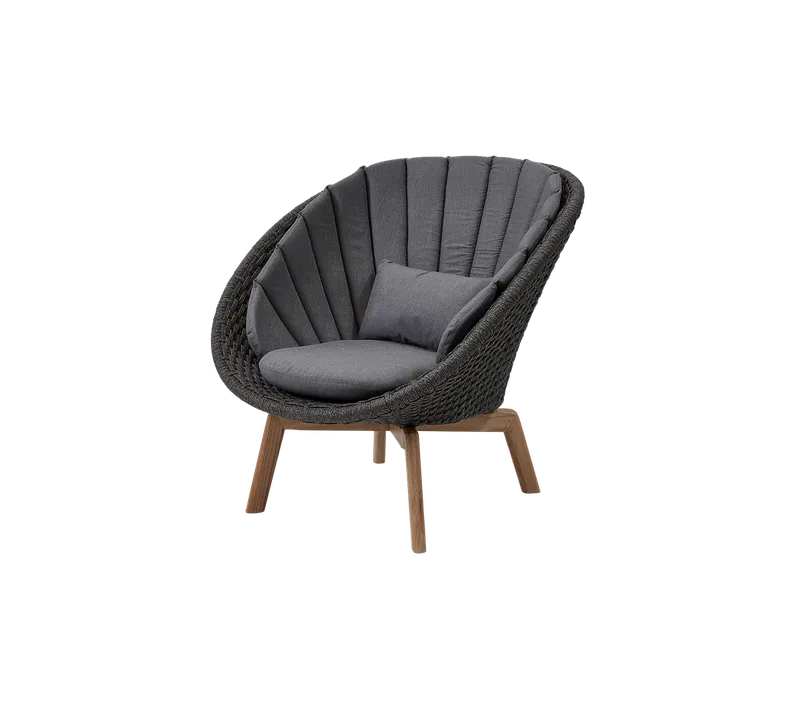 Peacock lounge chair de Cane-line en Dark grey, medium flat Soft Rope w/teak, Grey, Natté w/QuickDry & Airflow – photo du produit 2 sur 2