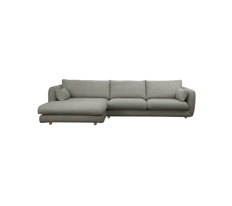 Bloom 2-seater sofa with chaise longue, right and teak legs by Cane-line in Light grey, Essence – product photo