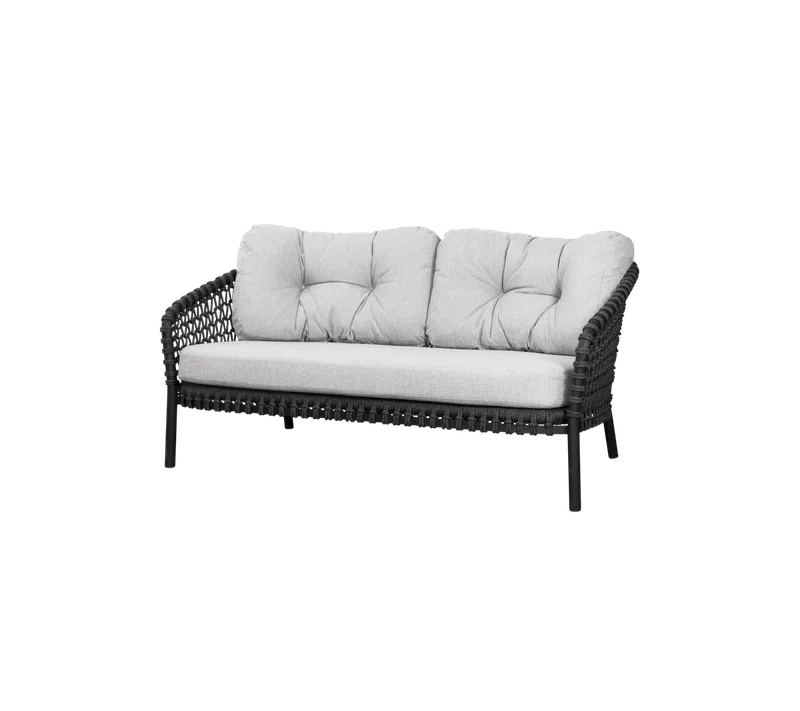 Ocean large 2-seater sofa van Cane-line in Dark grey, round open Soft Rope, White grey, Link w/QuickDry & Airflow – productfoto
