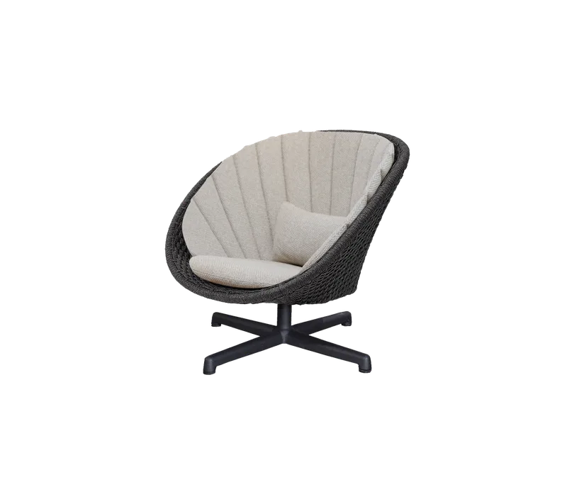 Peacock lounge chair w/swivel aluminium base by Cane-line in Dark grey, medium flat Soft Rope w/black aluminium, Desert sand, Rise w/QuickDry & Airflow – product photo
