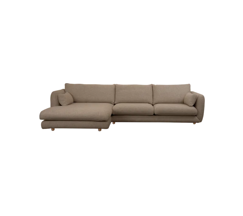Bloom 2-seater sofa with chaise longue, right and teak legs von Cane-line in Taupe, Flair/Kimi – Produktfoto
