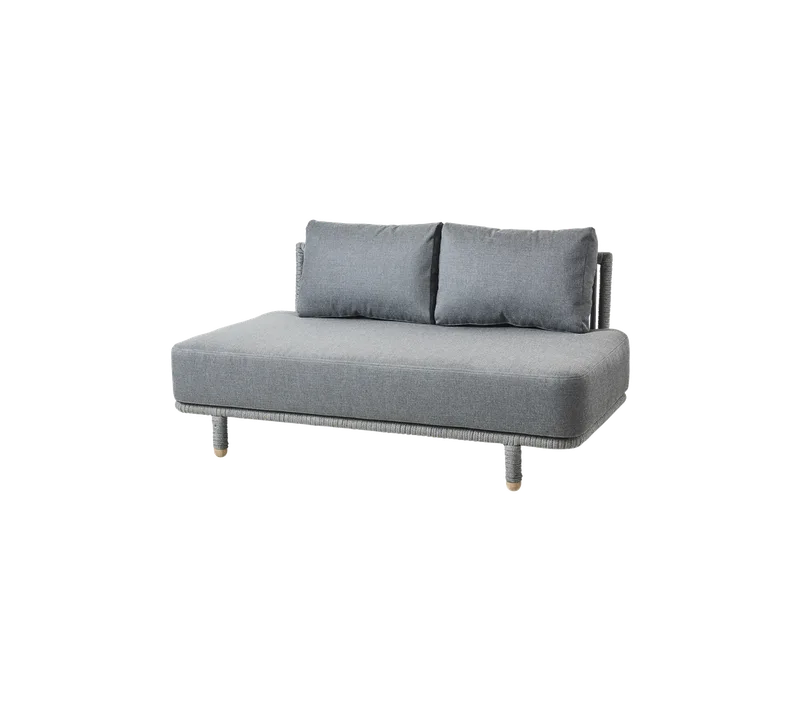 Moments 2-seater sofa module von Cane-line in Grey, string open Soft Rope incl. grey AirTouch w/QuickDry & Airflow – Produktfoto