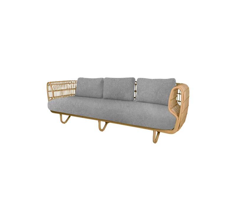 Nest 3-seater sofa by Cane-line in Natural, medium round sticks rattan, Light grey, Zen – product photo