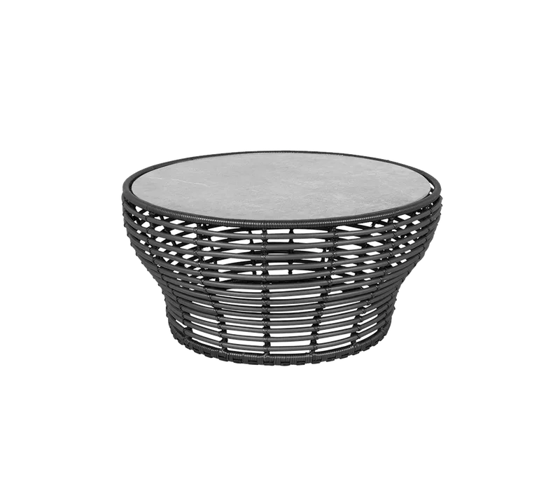 Basket coffee table, large by Cane-line in Graphite, braid Weave, Fossil grey, ceramic – product photo