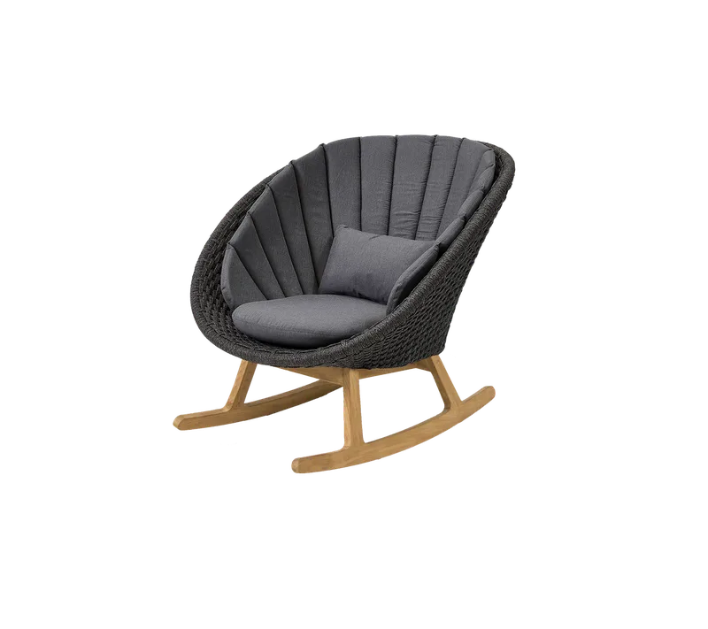 Peacock rocking chair by Cane-line in Dark grey, medium flat Soft Rope w/teak, Grey, Natté w/QuickDry & Airflow – product photo