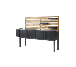 Drop kitchen module, main, incl. 3 shelves van Cane-line in Lava grey, aluminium, Fossil black, ceramic, Teak wall – productfoto 3 van 3