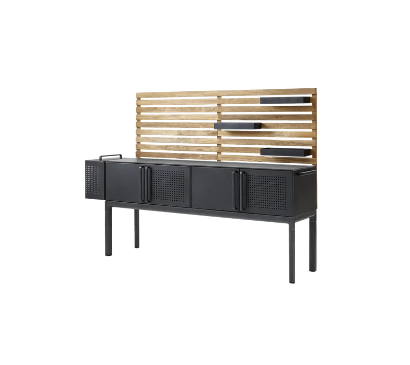 Drop kitchen module, main, incl. 3 shelves van Cane-line in Lava grey, aluminium, Fossil black, ceramic, Teak wall – productfoto 3 van 3