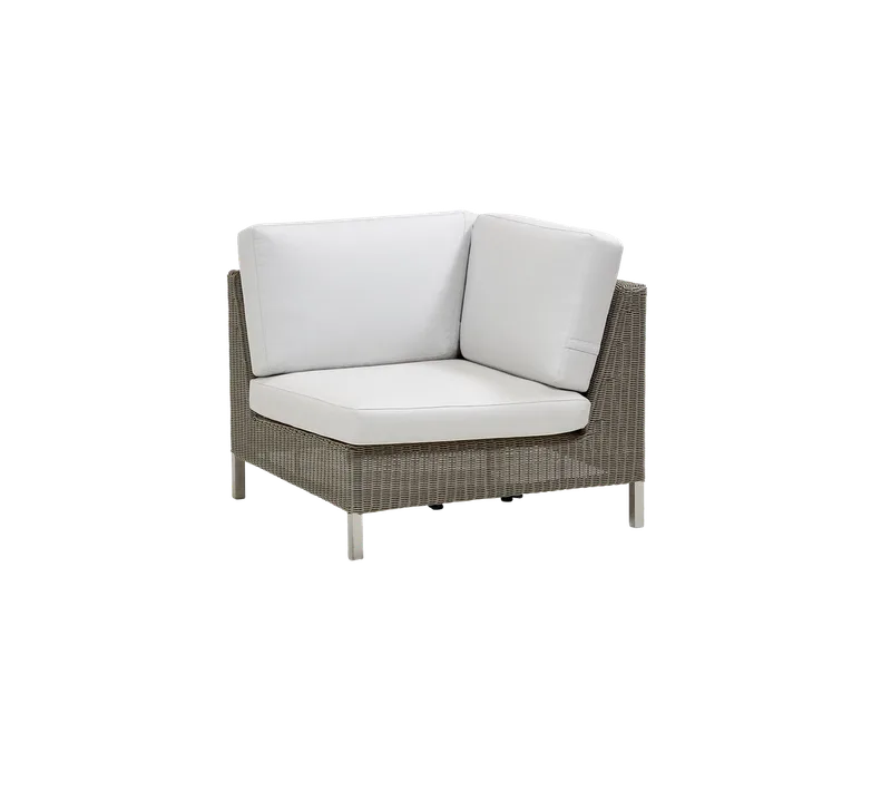 Connect corner module by Cane-line in Taupe, large round Weave, White, Natté w/QuickDry & Airflow – product photo