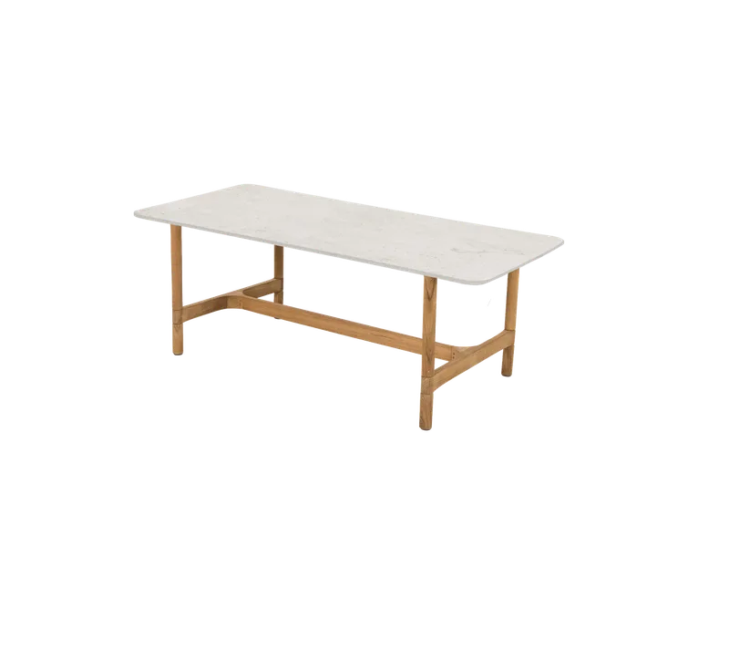 Twist coffee table, rectangular van Cane-line in Teak, Travertine look, Ceramic w/rounded corners – productfoto