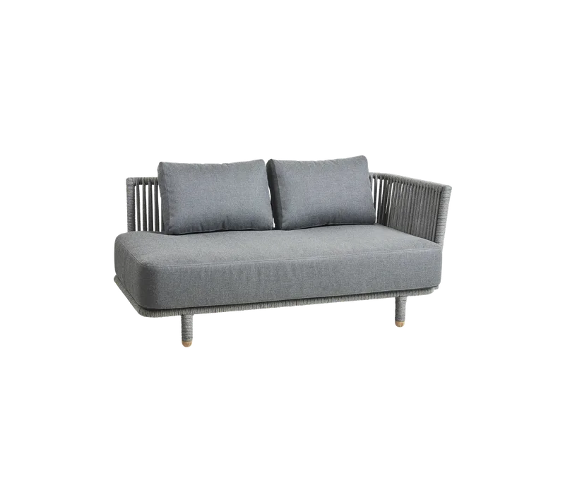 Moments 2-seater sofa, left module by Cane-line in Grey, string open Soft Rope incl. grey AirTouch w/QuickDry & Airflow – product photo