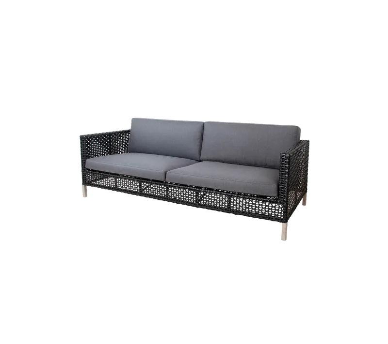 Connect 3-seater sofa by Cane-line in Black/graphite, small cross peel Weave, Grey, Natté w/QuickDry & Airflow – product photo
