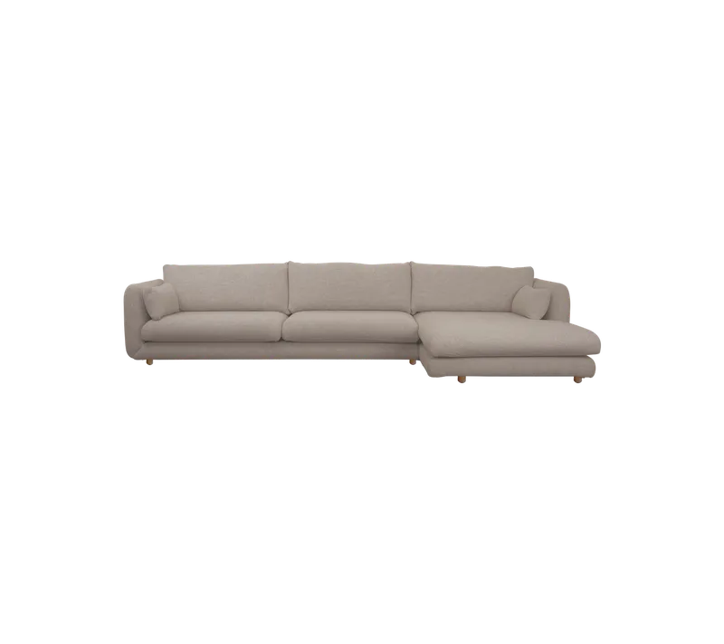 Bloom 3-seater sofa with chaise longue, left and teak legs van Cane-line in Light brown, Prosecco – productfoto