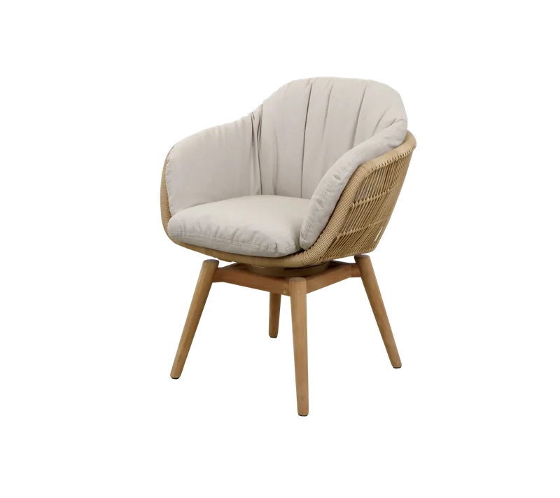 Stay chair w/teak swivel by Cane-line in Natural, small round core Weave w/teak, Sand, Natté w/QuickDry & Airflow – product photo